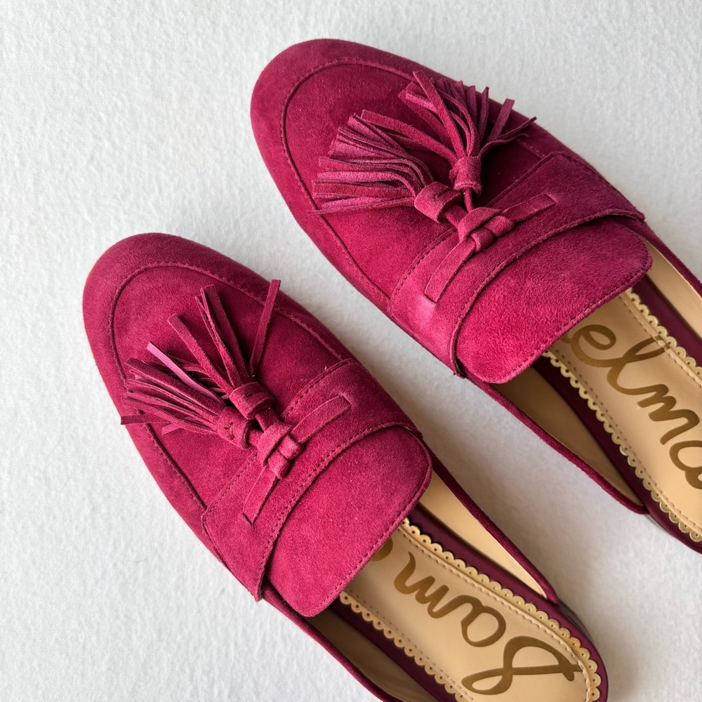 Sam Edelman Paris Tassel Mule Slides Womens Size 6M Leather Suede Magenta Boho